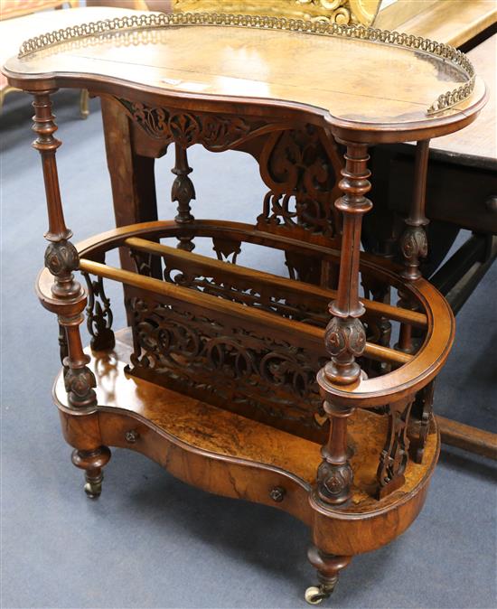 A Victorian walnut canterbury / whatnot, W.75cm